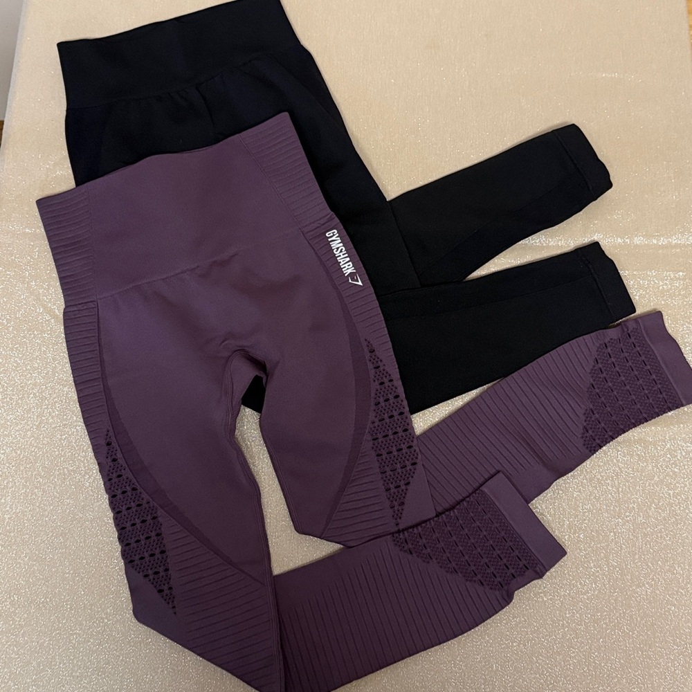 Gymshark high waisted energy  Purple and black Leggings Set